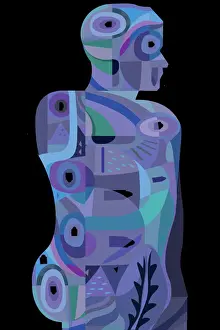 Filled silhouette illustration of a man in vivid blue and purple