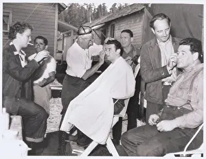 Film Crew Shaving Actors Outdoors