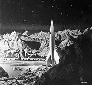 Outer Space Prints: Film Still Of Rocket In Moon Landscape