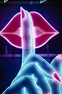 Images Dated 15th November 2018: Finger on Lips, Neon Light