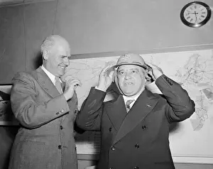 Trying On Prints: Fiorello La Guardia Trying on Hat Alongside Herbert Morrison