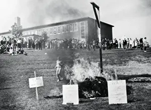 Effigy Prints: Fire Burning on Campus Lawn During Anti Integration Protest