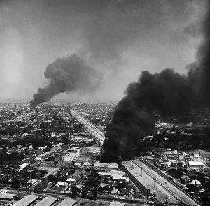 Watts Prints: Fire Burning In Southeast Los Angeles