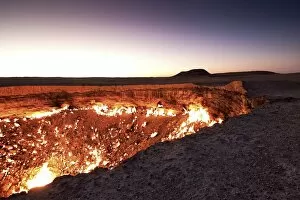 Morning Sky Gallery: Fire crater, gas crater, Door to Hell Darvaza crater, Derweze or Darvaza, Karakum Desert