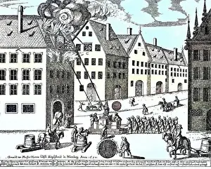 Mittelfranken Prints: A fire pump, built by Hans Haetsch in Nuremberg