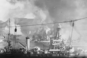 Algeria Prints: Fire and Smoke Emerging from Battleship Bretagne