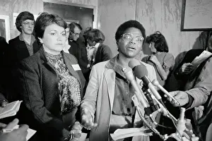 Prints of (Original Caption). Blandina Cardenas Ramirez, (left) and Mary Francis Berry, two of the three members of the U.S Echoes of Justice: Civil Rights in Focus: Fired Civil Rights Commission Members at Press Conference