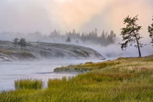 Images Dated 9th May 2016: Firehole River in fog at sunrise, Yellowstone National Park, Wyoming, USA