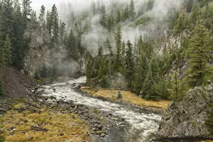 Images Dated 9th May 2016: Firehole River and steam, Firehole Canyon, Yellowstone National Park, Montana, Wyoming, USA