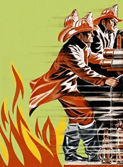 Illustration And Pain Prints: Fireman on Firetruck