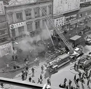 Fire Engine Prints: Firetruck Pouring Water into Building