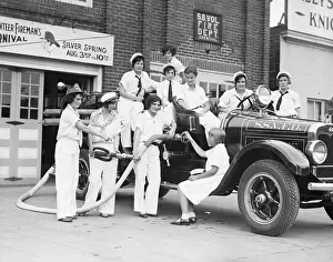 Brigade Prints: Firewomen Grouped Around Fire Engine