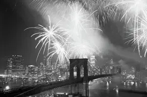 Fireworks over the Brooklyn Bridge