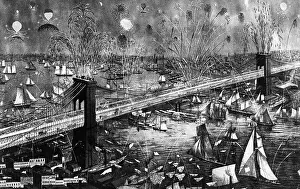 Fireworks Display Over Brooklyn Bridge