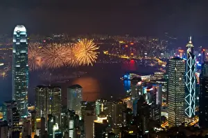 Firework Man Made Object Prints: Fireworks over Victoria bay