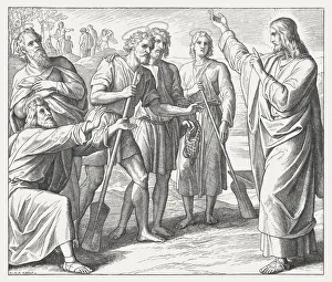 Images Dated 11th February 2016: First disciples of Jesus (Matthew 4), wood engraving, published in1860