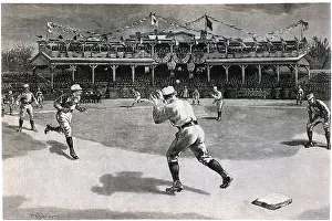 Sports Team Prints: First League Game Showing Double Play