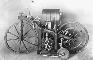 Prints of (Original Caption). First Motorcycle constructed by Daimler. Undated photograph. BPA2# 3147 Vintage Car Collection Prints: First Motorcycle Constructed by Daimler