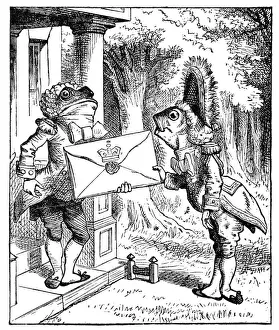 A collection of artist interpretations of Alice's adventures: Fish delivering a letter to a frog - Alice in Wonderland 1897