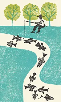 Images Dated 2nd February 2015: Fisherman and Many Fish in the River