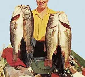 Facial Expr Prints: Fisherman Holding Four Fish