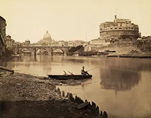Peters Basilica Prints: Fisherman on the Tiber River