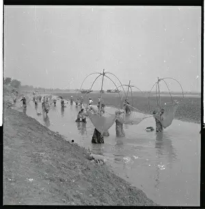 Vientiane Prints: Fisherman Using Umbrella Framed Nets