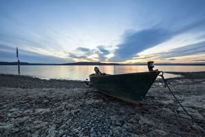 Images Dated 19th March 2013: Fishing boat at dusk, Reichenau Island, Lake Constance, Baden-Wuerttemberg, Germany