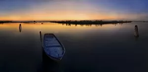 Images Dated 16th August 2011: Fishing boat at sunset in the lagoons of Cavallino, Venice, Italy, Europe