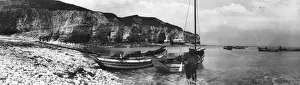 Prints of circa 1910: Fishing boats moored on the coast at Flamborough, Yorkshire. (Photo by Alfred Hind Robinson/A H Robinson/Getty Images) Alfred Hind Robinson (1864-1950) Prints: Fishing Harbour
