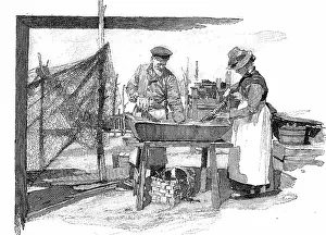 Fishing, processing fish, washing and gutting herrings, 1880, Kiel, Germany, digitally restored reproduction of a 19th century original, exact original date unknown