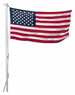 US flag flying on mast, front view