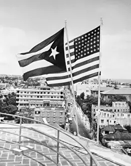 Flag of Puerto Rico Flying Alongside United States Flag