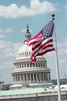 Classical Revival Prints: Flag Waving in Front of US Capitol Building