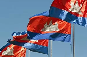 Windy Gallery: Flags of the Kingdom of Cambodia, Phnom Penh, Cambodia, Southeast Asia