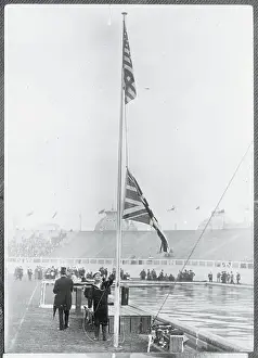 Prints of (Original Caption). Olympic Games, London, England 1908- opening ceremony Capturing Glory: A Journey Through Olympic History: Flags Raising at Ceremony