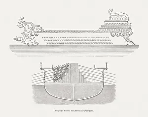 Flagship Thalamegos of Ptolemy Philopator (245-204 BC), woodcuts, published 1885
