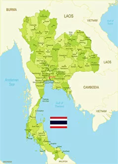 Images Dated 19th June 2018: Flat map of Thailand with flag