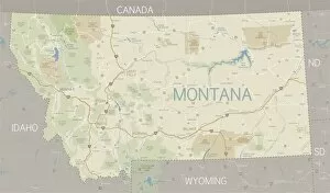 Images Dated 2nd October 2018: A flat Montana state map and surroundings