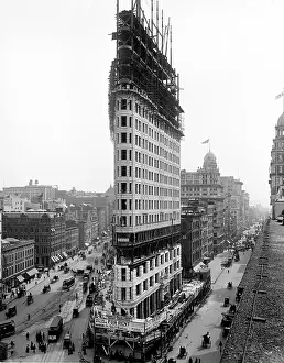 Dramatic Looking Flatiron Building Prints: The Flatiron Building Under Construction