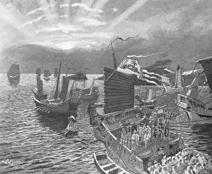 Warship Prints: The Fleet of Kublai Khan Passing Through the Indian Archipelago by William Henry Drake