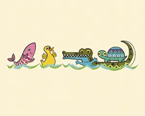Four Animals Prints: Four Floating Animals