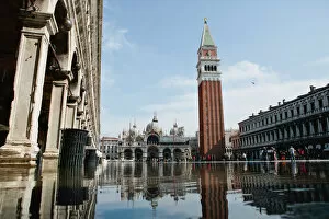 Images Dated 10th March 2016: Flood On St Marks Square or Piazza San Marco, in Venice Italy