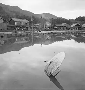 Flood Prints: Flooded City With Umbrella In Foreground