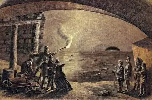 Flooding of the Austria in Wieliczka, Poland, historical engraving, circa 1870, digitally restored reproduction of a 19th century original, exact original date unknown, coloured