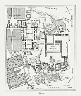 Italian Culture Collection: Floor plan of Palatine Hill in Rome, published in 1878