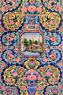 Images Dated 27th April 2018: Floral decoration, painted tiles, Nasir al-Mulk Mosque, Shiraz, Fars Province, Iran