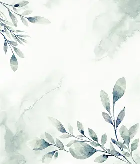 Prints of Hand drawn watercolor illustration, Botanical wreath of green branches and leaves, Floral Design elements, Watercolor painting on white background Plant Photography Prints: Floral frame with watercolor tropical leaves