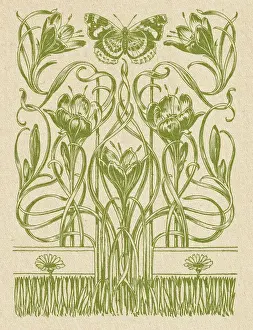 Floral ornament with lilies and butterfly decorative art nouveau 1897