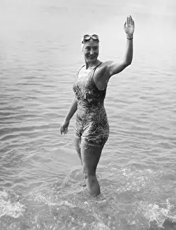 Kent Prints: Florence Chadwick Waving from Water